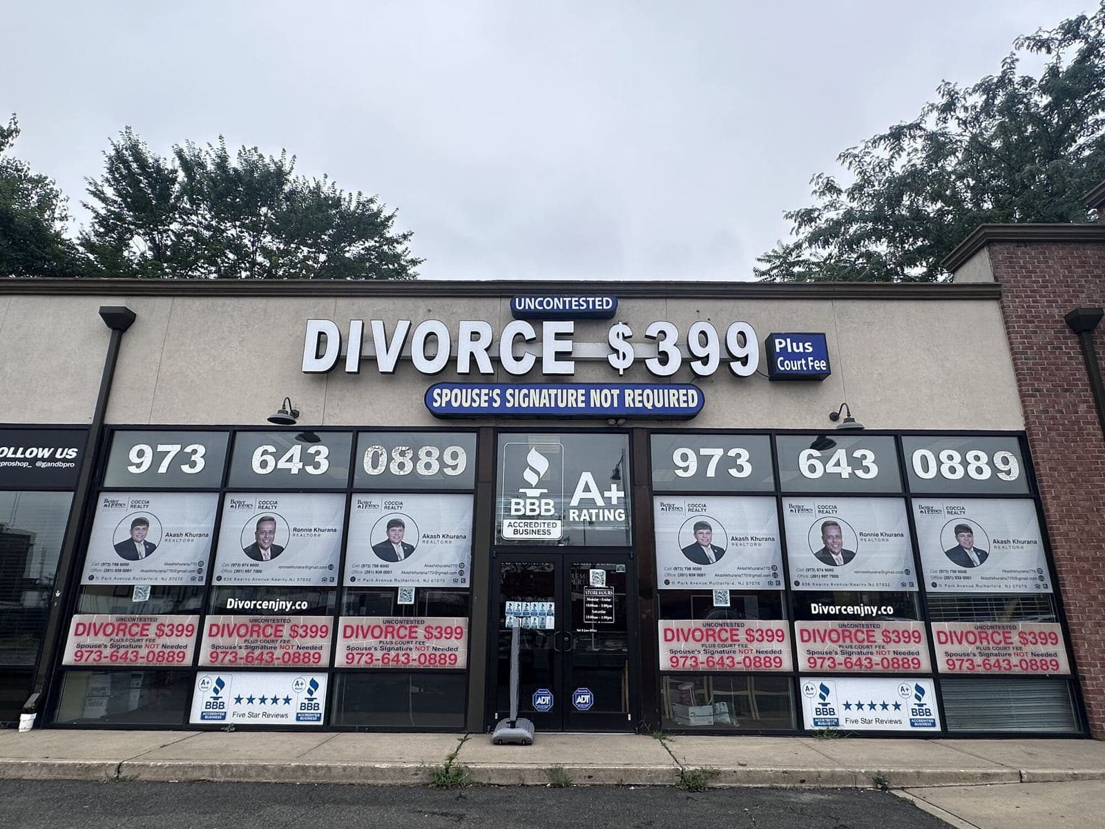 The DIVORCE $399 sign over our McCarter Highway office