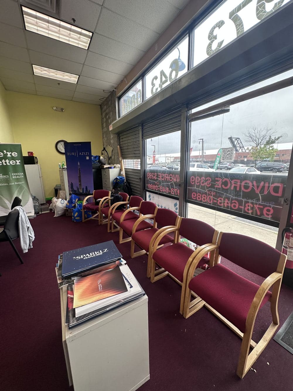 Waiting area by the front windows